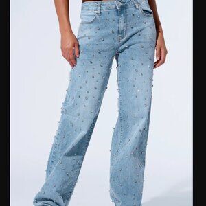 Akira NWOT Everytime Rhinestone Straight Leg Jeans Size 7/W27